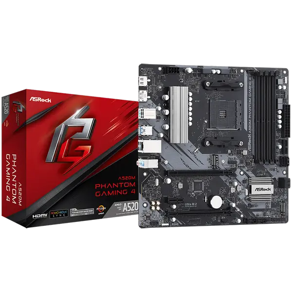 ASROCK MB Desktop A520M Phantom Gaming 4, AM4, 4x DDR4, 2x PCIe 3.0 x16, 1x PCIe 3.0 x1 - A520M PHANTOM GAMING 4