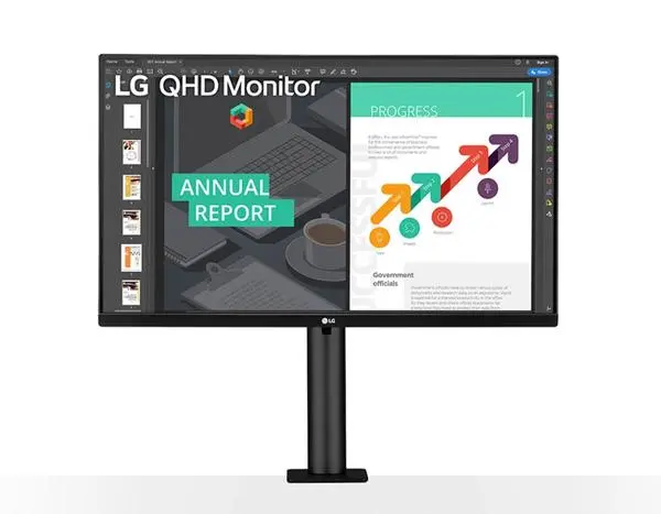 LG  27" Wide LED, QHD Ergo (2560x1440) IPS Display, sRGB 99%, 75Hz, 5ms, 1000:1, Mega DFC, 350 cd/m2 - 27QN880-B