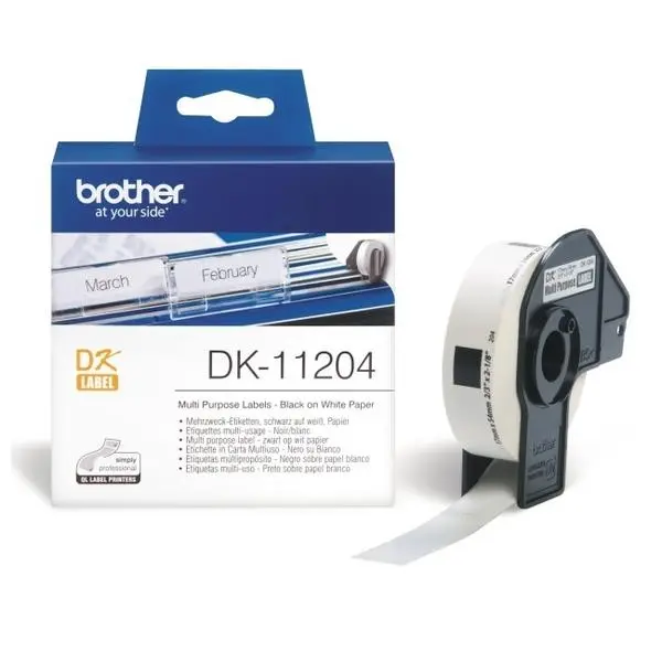 Brother DK-11204 Multi Purpose Labels, 17mmx54mm, 400 labels per roll, Black on White - DK11204