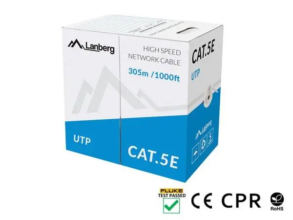 Lanberg LAN cable CAT.5e utp 305m solid cu grey cpr + fluke passed - LCU5-11CU-0305-S