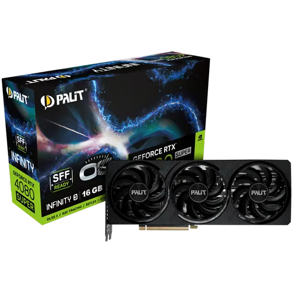 Palit GeForce RTX 4080 SUPER Infinity 3 OC, 16GB GDDR6X, 256 bit, 1x HDMI 2.1a, 3x DP 1.4a, 3 Fan, 1x 16-pin power connector, PCI-E 4.0, 294 x 116 x 49.5 mm - 4710562244779_3Y