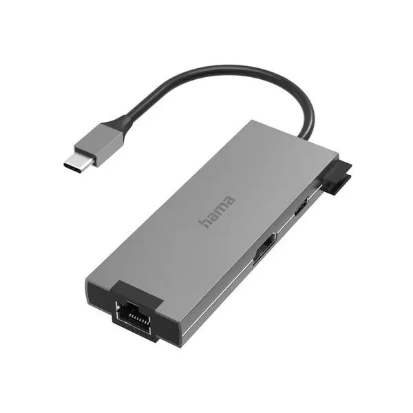 5-портов хъб USB-C HAMA Multiport, 2 x USB-A, 1 x USB-C, 1 x HDMI, 1х LAN, Сив - HAMA-200109