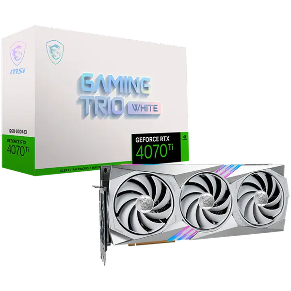 MSI Video Card Nvidia GeForce RTX 4070 Ti GAMING X TRIO WHITE 12G, 12GB GDDR6X, 192bit, Effective Memory Clock: 21000MHz, Boost: 2745 MHz, 7680 CUDA Cores - RTX_4070_TI_GAMING_X_TRIO_WHITE_12