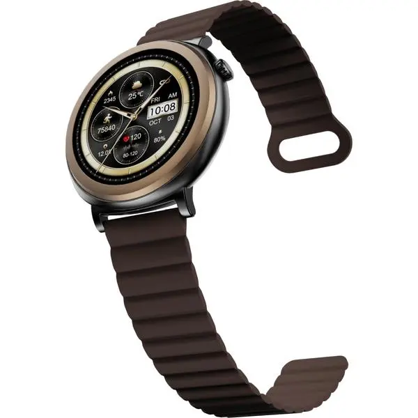 HiFuture Aurora Brown, 1.43" AMOLED,  466*466, Powered by Dual Core & Syntra AI, Bluetooth Call, IP68  Waterproof, 24/7 True Heart Rate & Blood Oxygen Sensor, Up to 10 days daily use, Magnetic Strap - 6972576182050