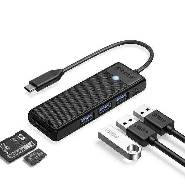 Orico Хъб USB3.1 HUB Type-C 3 x USB3.0, SD, TF PAPW3AT-C3-015-BK - PAPW3AT-C3-015-BK-EP