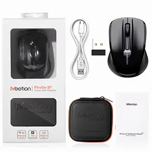 Meetion Mouse MiniGo BT Black, 2.4G Wireless + Bluetooth Mini Mouse, 2+1 Buttons Silence,