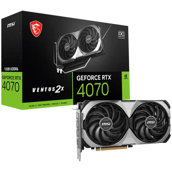 MSI Video Card Nvidia RTX 4070 VENTUS 2X E1 12G OC, 12GB GDDR6, 192bit, 20Gbps Memory speed, Boost: 2505 MHz, 5888 CUDA Cores, 3x DP 1.4a, HDMI 2.1a, RAY TRACING - RTX_4070_VENTUS_2X_E1_12G_OC