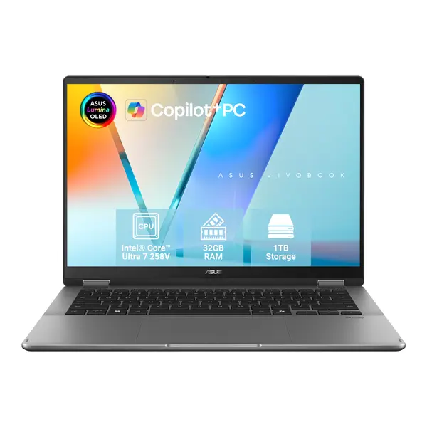 ASUS VIVOBOOK 14 FLIP ULTRA 7 258V 32G 1TB 14'' OLED WUXGA TOUCH WIN 11 HOME GRAY NO ADAPTER - 90NB14Y1-M00LZ0 - (72562)
