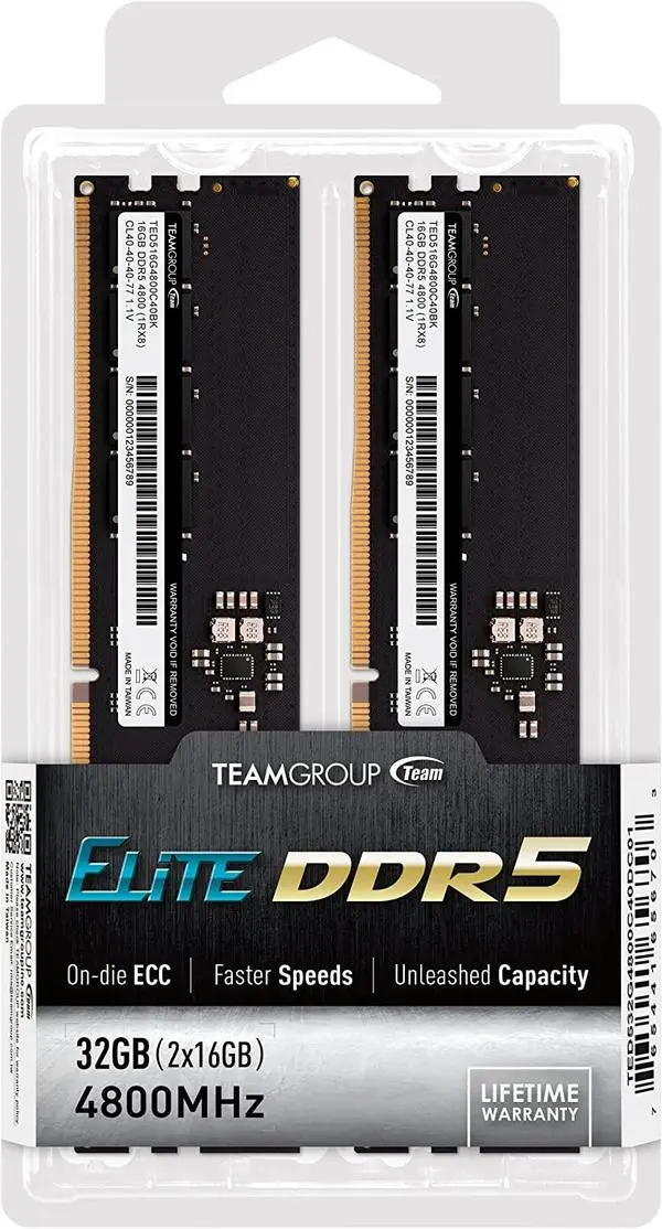 Team Group ELITE, 32GB(2 x 16GB), DDR5, 4800Mhz, CL40, 1.1V