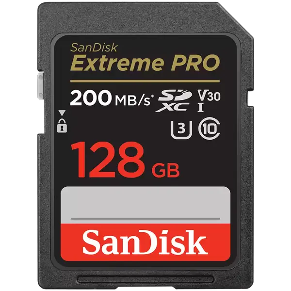 SanDisk Extreme PRO 128GB SDXC Memory Card + 2 years RescuePRO Deluxe up to 200MB/s & 90MB/s Read/Write speeds, UHS-I, Class 10, U3, V30 - SDSDXXD-128G-GN4IN