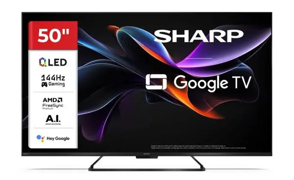 Sharp  50" QLED  GOOGLE TV, 4K 144Hz Quantum Dot 3840x2160 Frameless, AQUOS AI, DVB-T/T2/C/S/S2, Active Motion 1400 - 50HR7265E