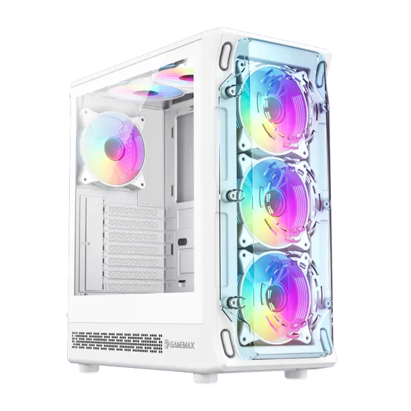 GameMax Computer Case Starlight 2 White Premium Mid Tower ATX PC Case, unique airflow