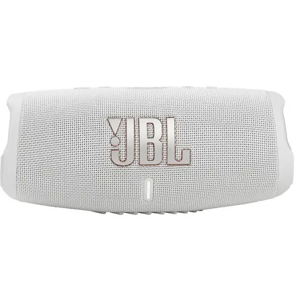 Тонколона JBL Charge 5 White, 2.0, 30W RMS, безжична, Bluetooth 5.1, USB Type C, бяла, до 20 часа време на работа, водоустойчива