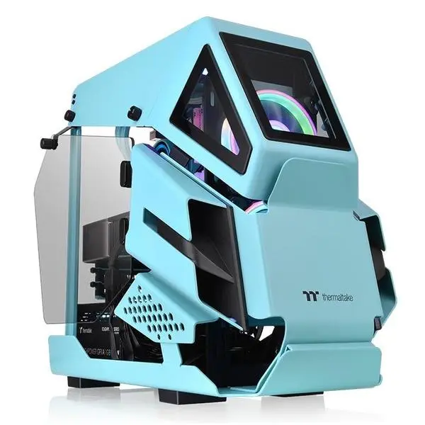 Кутия Thermaltake AH T200 TG Turquoise mATX Mini Tower - THER-CASE-1R4-00SBWN