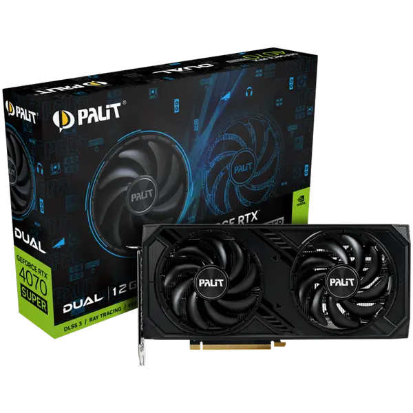 Palit RTX 4070 Super Dual 12GB GDDR6X, 192 bit, 1x HDMI 2.1a, 3x DP 1.4a, 2 Fan, 1x 16-pin Power connector, recommended PSU 750W, NED407S019K9-1043D - 4710562244328_3Y