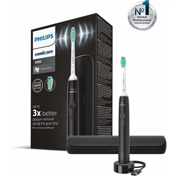 PHILIPS Electric toothbrush Series 3100 Pressure sensor Slim ergonomic design black - HX3673/14