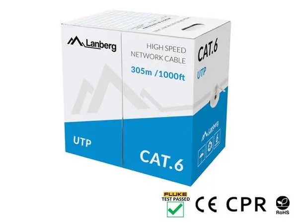 Lanberg LAN cable CAT.6 utp 305m solid cu grey cpr + fluke passed - LCU6-11CU-0305-S