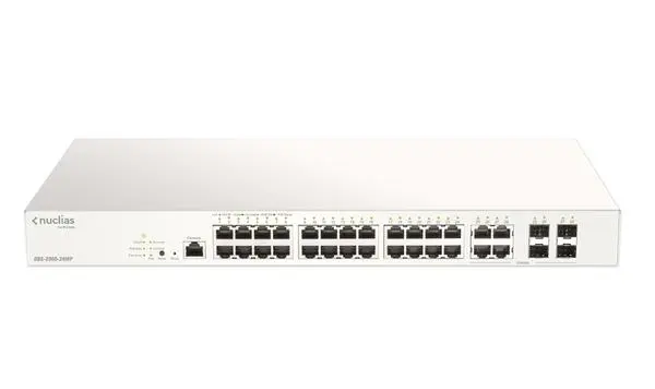 D-Link 28-Port Gigabit PoE+ Nuclias Smart Managed Switch including 4x 1G Combo Ports, 370W (With 1 Year License) - DBS-2000-28MP