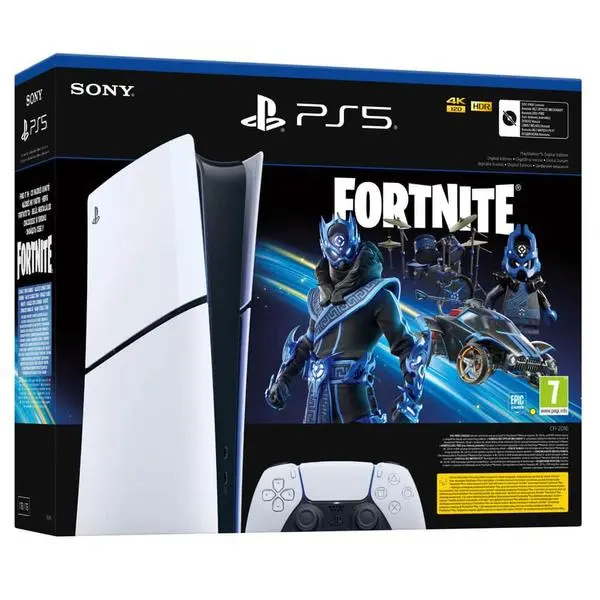 Конзола PlayStation 5 Digital Edition - Fortnite Cobalt Star 825GB, бяла