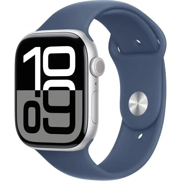 APPLE Watch Series 10 GPS + Cellular 46mm Silver Aluminium Case with Denim Sport Band - S / M -  (К)  - MWY03QF/A (8 дни доставкa)