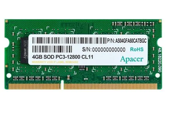 Apacer 4GB Notebook Memory - DDR3 SODIMM PC12800 @ 1600MHz - AS04GFA60CATBGC