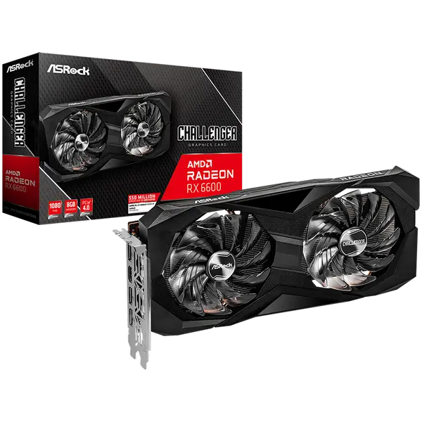 ASROCK Video Card AMD Radeon RX6600 Challenger D 8GB, GDDR6 128 bit, 1xHDMI, 3xDP 1.4, power 1x8 pin, recommended PSU 500W. - RX6600 CLD 8G