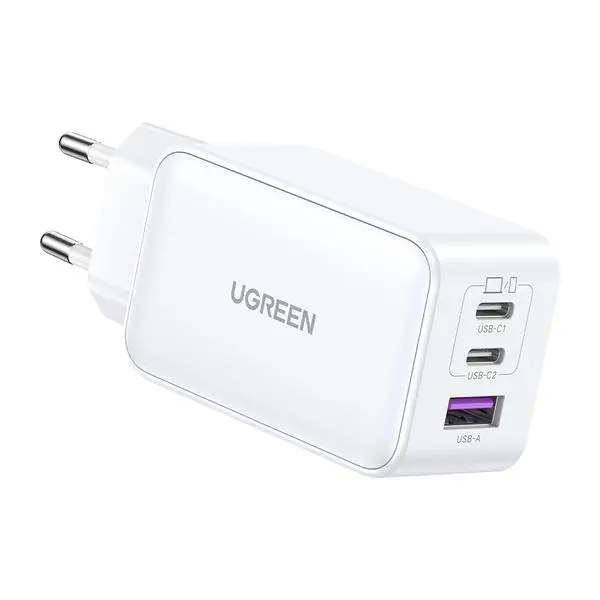 Зарядно устройство Ugreen 15339 Nexode Мрежов адаптер, 2xUSB-C, USB-A 3.0, PD3.0, QC4.0, GaN, 65W - бяло (v)