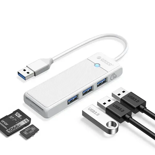 Orico Хъб USB3.0 HUB White 3 x USB3.0, SD, TF PAPW3AT-U3-015-WH - PAPW3AT-U3-015-WH-EP