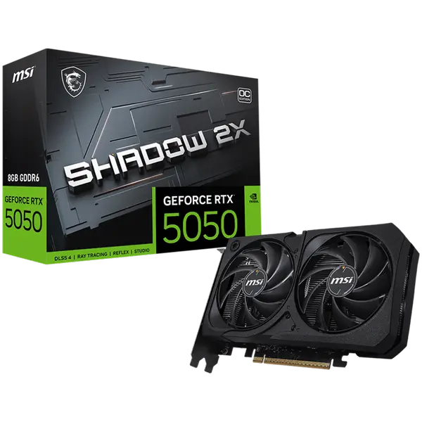 MSI Video Card NVIDIA GeForce RTX 5050 8G SHADOW 2X OC, 8GB GDDR6, 128-bit, 2602 MHz Boost, 2560 CUDA Cores, PCIe 5.0 (x8), 3x DP 2.1b, HDMI 2.1b, RAY TRACING - RTX_5050_8G_SHADOW_2X_OC