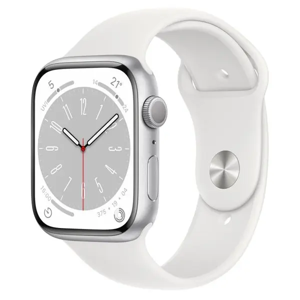 Apple Watch Series 8 GPS 45mm Silver Aluminium Case with White Sport Band - Regular - MP6N3BS/A