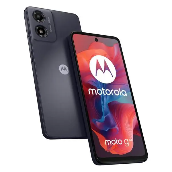 Смартфон Motorola Moto G04 (черен), поддържа 2 SIM карти, 6.56" (16.66cm) IPS 90Hz дисплей, осемядрен Unisoc T606 1.6 GHz, 8GB RAM, 128GB Flash памет (+microSD слот), 16 & 5 Mpix камери, Android PB130022PL