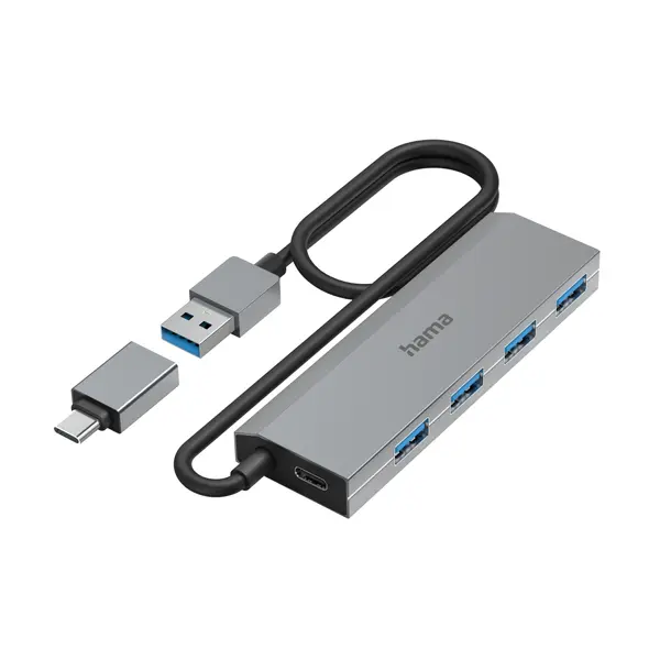 HAMA 4-портов хъб, USB 3.2 Gen 1, 5 Gbit/s, USB-C адаптер, авт. захранване - HAMA-200138