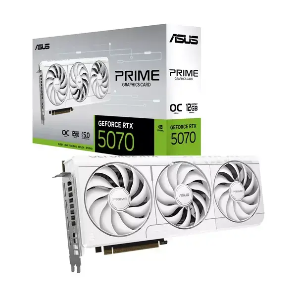 Видео карта Nvidia GF RTX 5070, 12GB, Asus Prime White, OC, PCI-E 5.0, GDDR7, 192-bit, DisplayPort, HDMI - 90YV0M19-M0NA00