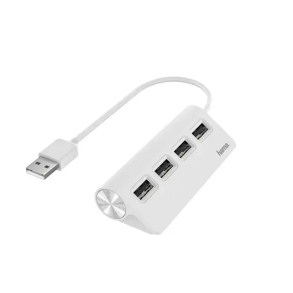 USB хъб HAMA, USB 2.0, 1:4, бял, 480Mbit/s - HAMA-200120