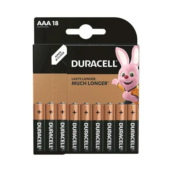 Батерии алкални Duracell DCAAALR03, AAA, 1.5V, LR03, 18 бр.