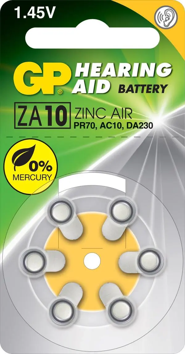 Батерия цинково въздушна GP ZA10 6 бр. бутонни за слухов апарат в блистер - GP-BZ-ZA10