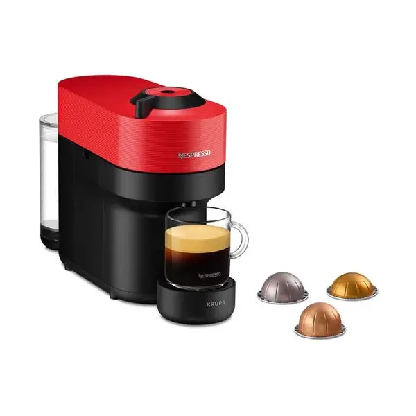 Кафемашина на капсули Krups Nespresso Vertuo POP, 1500W, 0.56l вместимост на резервоара за вода, червена