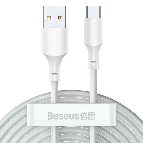Кабел Baseus TZCATZJ-02 USB-A към USB-C за бързо зареждане 2 броя, 40W, 5A, 1.5м, бял (v)