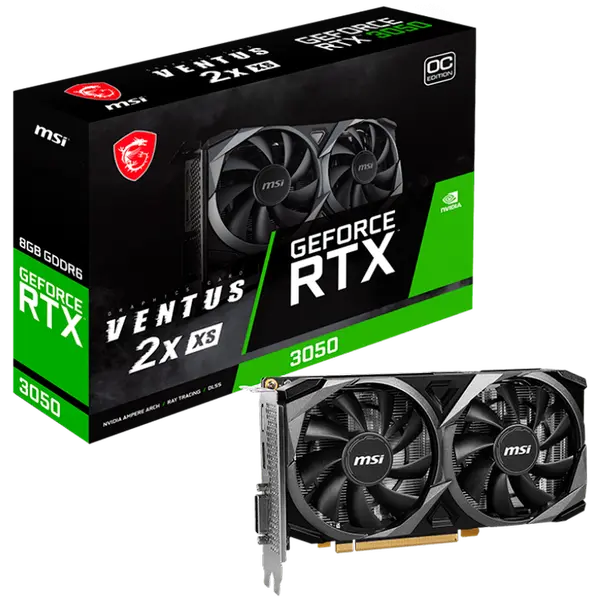 MSI Video Card Nvidia GeForce RTX 3050 VENTUS 2X XS 8G OC, 8GB GDDR6, 128bit, Boost: 1807 MHz, 2560 CUDA Cores, PCIe 4.0, 1x DP 1.4a, 1xHDMI 2.1a, 1xDL-DVI-D - RTX_3050_VENTUS_2X_XS_8G_OC