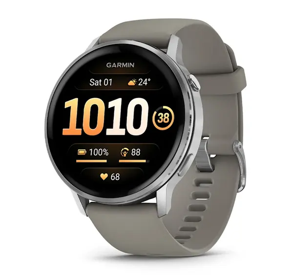 Garmin Venu 4 - 45 мм - Venu 4 - 45 мм, Silver с Silver Gray силиконова каишка - 010-03014-01 (G)