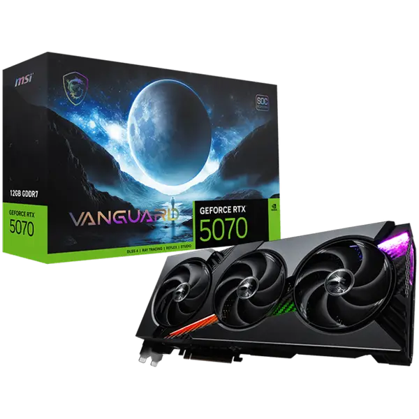 MSI Video Card Nvidia GeForce RTX 5070 12G VANGUARD SOC, 12GB GDDR7, 192bit, Effective Memory Clock: 28000MHz, Boost: 2640 MHz, 6144 CUDA Cores, PCIe 5.0 - RTX_5070_12G_VANGUARD_SOC