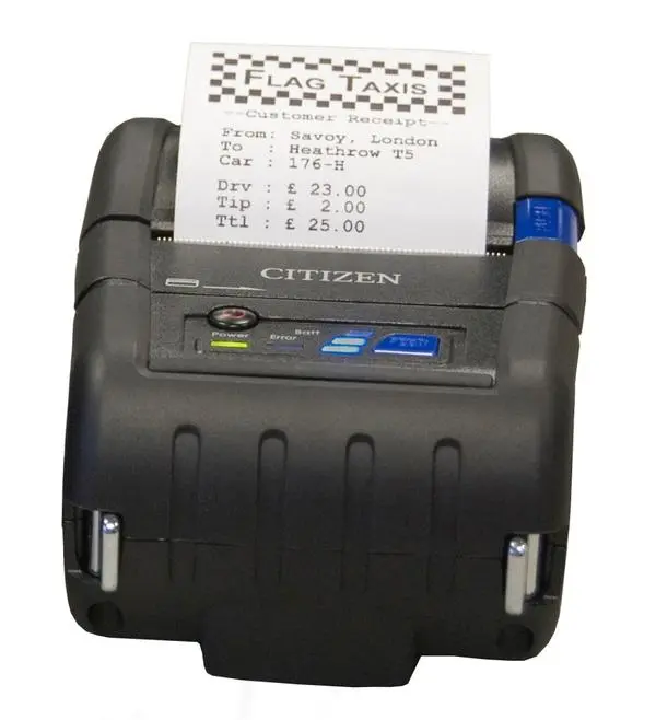 Citizen Label Mobile printer CMP-20II Direct thermal Print Speed 80mm/s, Print Width 48mm/ Media Width 58mm/Roll Size 48mm, Resol.203dpi/Print Sizes 2"/Interf.RS-232 /mini DIN/USB mini B/Bluetooth(iOS+And)/Battery Li-Ion/7.4 volt/1800mAh(24h) IP42/Bl