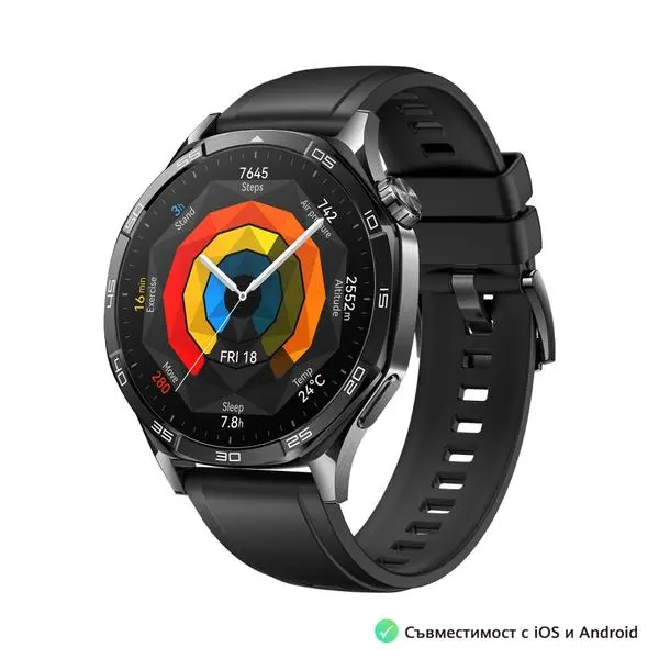 Huawei Watch GT5 Vili-B19F, 1.43", Amoled 466x466 PPI 326, BT5.2 BLE/BR/EDR, 5ATM, 524mAh, Screenshot sharing, support message input, message notifications, Battery life up to 14 days, Compatible with iOS and Android devices, Black Fluoroelastomer  -