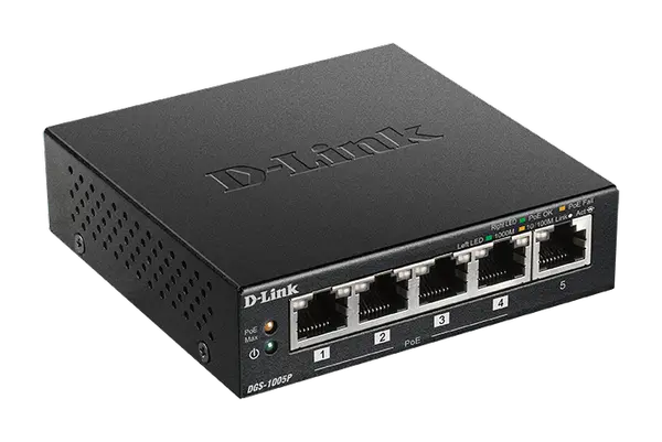 Комутатор D-Link 5-Port Desktop Gigabit PoE+ Switch DGS-1005P (v)