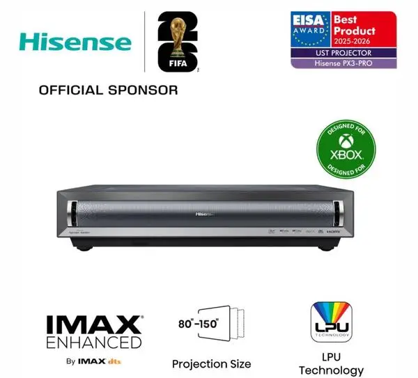 Hisense projector  Home Cinema, 3000;1,3x HDMI,1x LAN, Black - - PX3-PRO