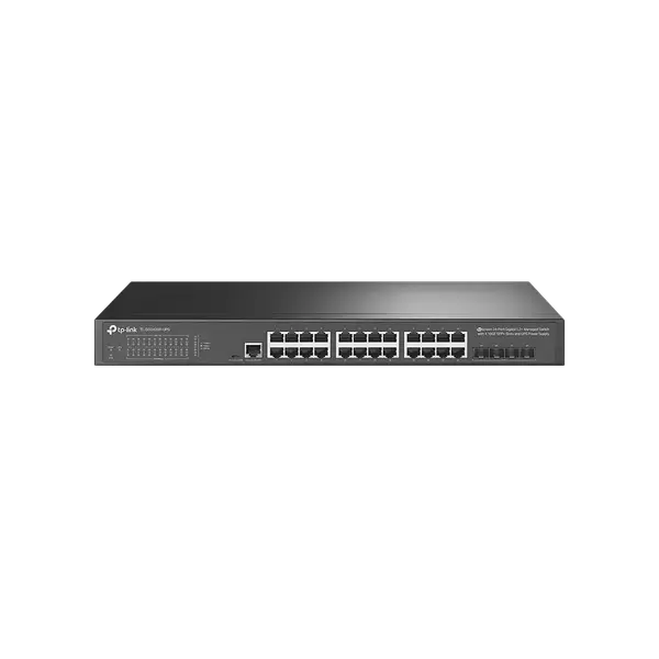 24-портов комутатор TP-Link TL-SG3428X-UPS JetStream Gigabit L2+ управляван с 4 10GE SFP+ слота и UPS захранване (v)