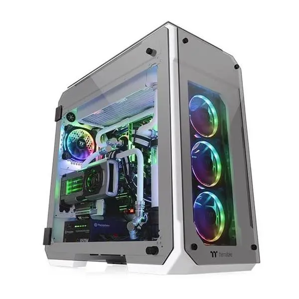 Кутия Thermaltake View 71 Tempered Glass ARGB Snow (CA-1I7-00F6WN-00), E-ATX/ATX/Micro ATX/Mini-ITX, 2x USB 3.0, 2x USB 2.0, 2x 140mm RGB вентилатора, с прозорец, бяла, без захранване