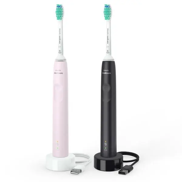 Ел. четка за зъби Philips Sonicare 3100 series HX3675/15, до 14 дни живот на батерията, до 31000 движения в /мин, розова и черна, 2бр.