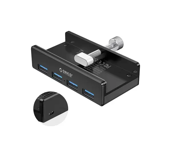 Orico Хъб USB 3.0 HUB Clip Type 4 port aux Micro-USB power input, Black MH4PU-P-BK - MH4PU-P-BK-BP