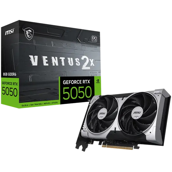 MSI Video Card NVIDIA GeForce RTX 5050 8G VENTUS 2X OC, 8GB GDDR6, 128-bit, 2602 MHz Boost, 2560 CUDA Cores, PCIe 5.0 (x8), 3x DP 2.1b, HDMI 2.1b, RAY TRACING - RTX_5050_8G_VENTUS_2X_OC